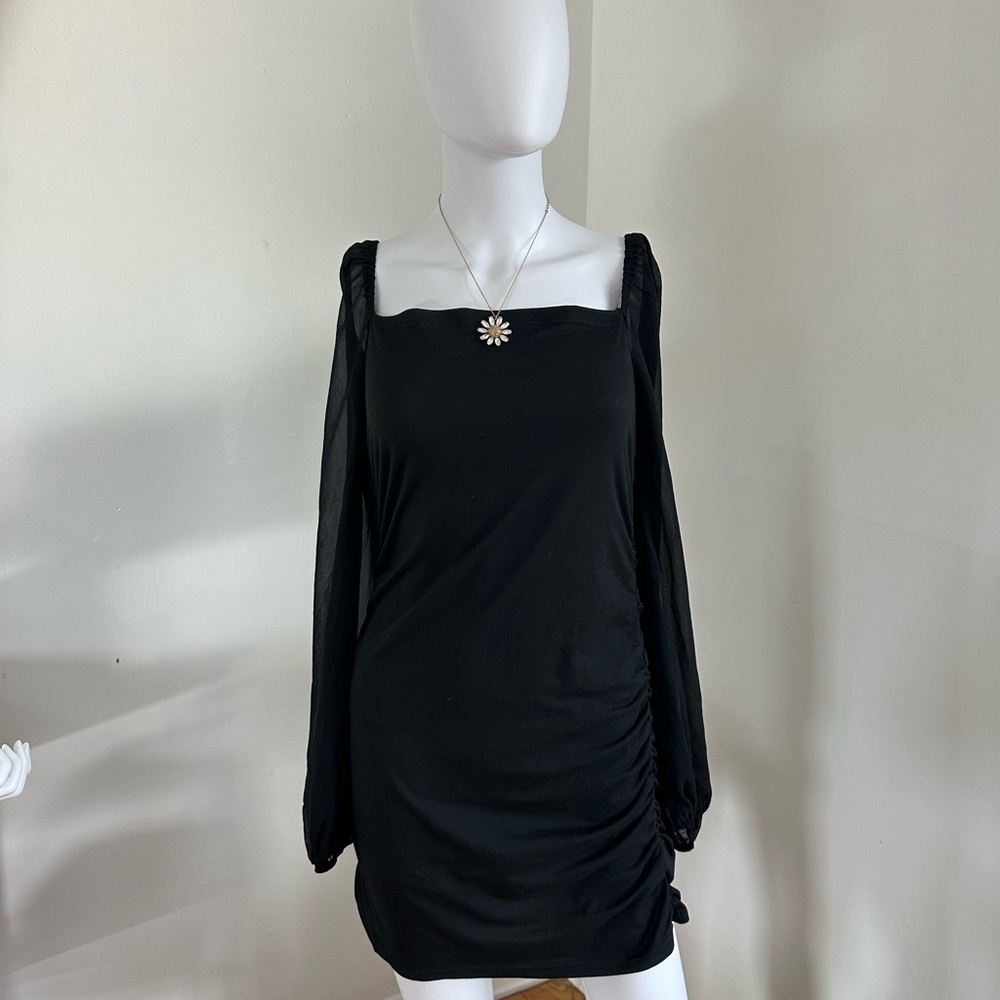 Black Long Sleeve Dress with Necklace